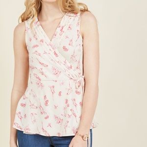 Floral Wrap Sleeveless Top - Cream and Pink